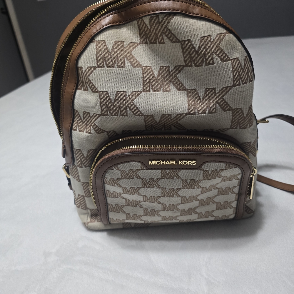 Michael Kors Tan and Brown Logo Backpack